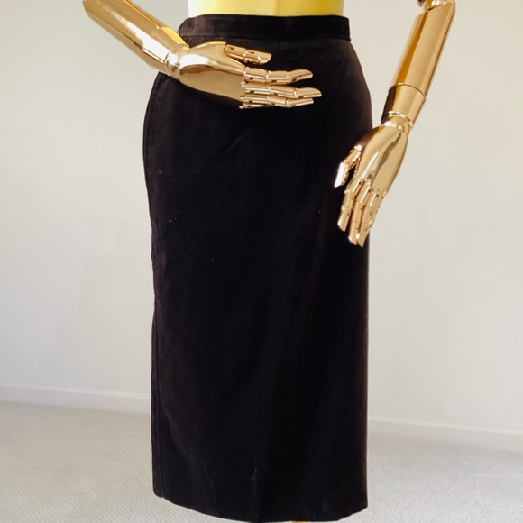 Saint Laurent Rive Gauche Vintage Velvet Brown Midi Skirt SZ 2 - Picture 1 of 7